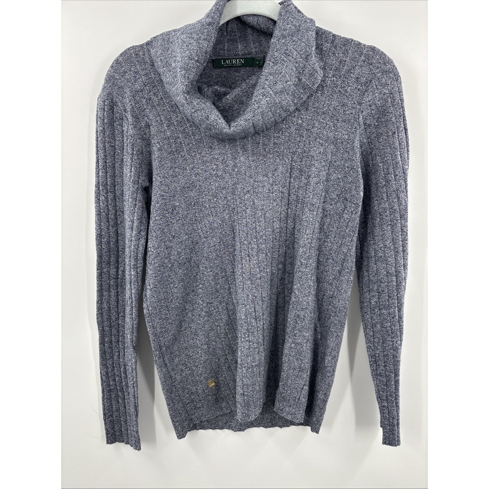 Ralph Lauren LRL Gray‎ Cowl Neck Medium Pullover Sweater Women's Ribbed Logo